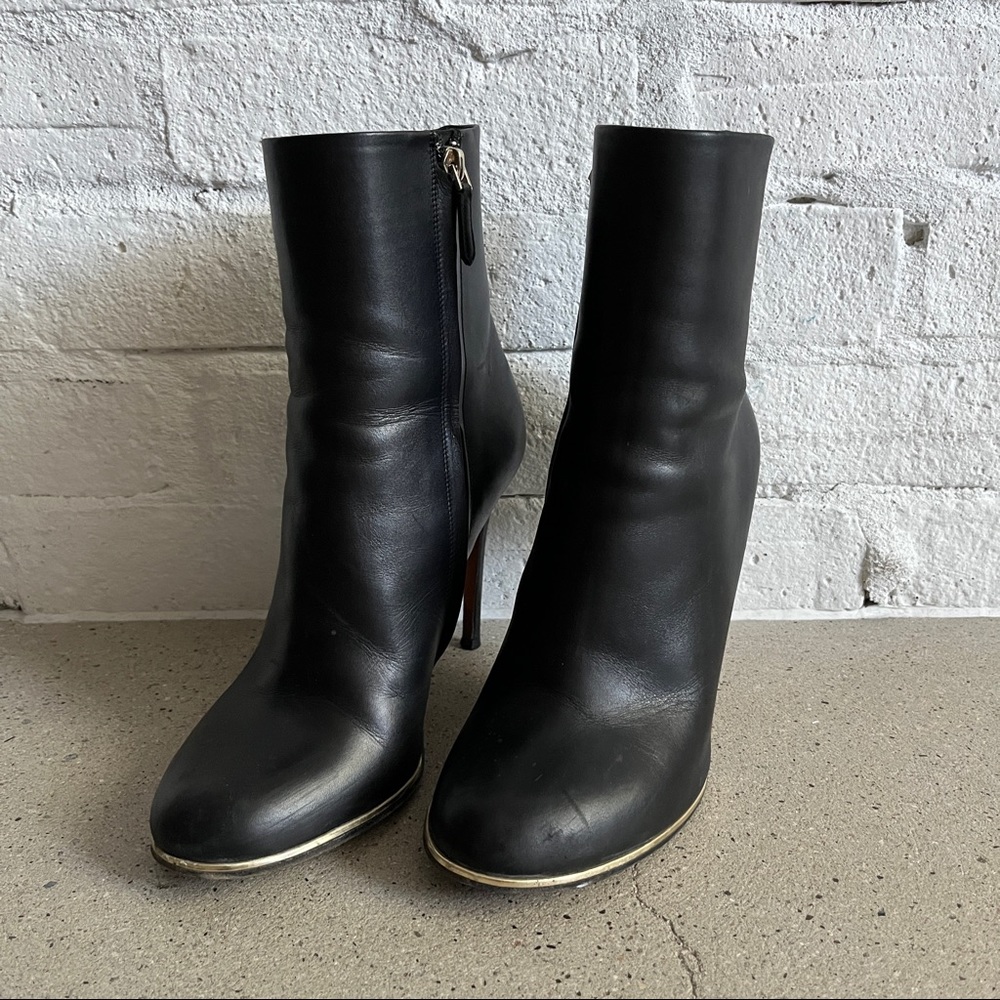 Givenchy Black Leather Stiletto Heeled Boots with Gold Metal Detail - Picture 3 of 11